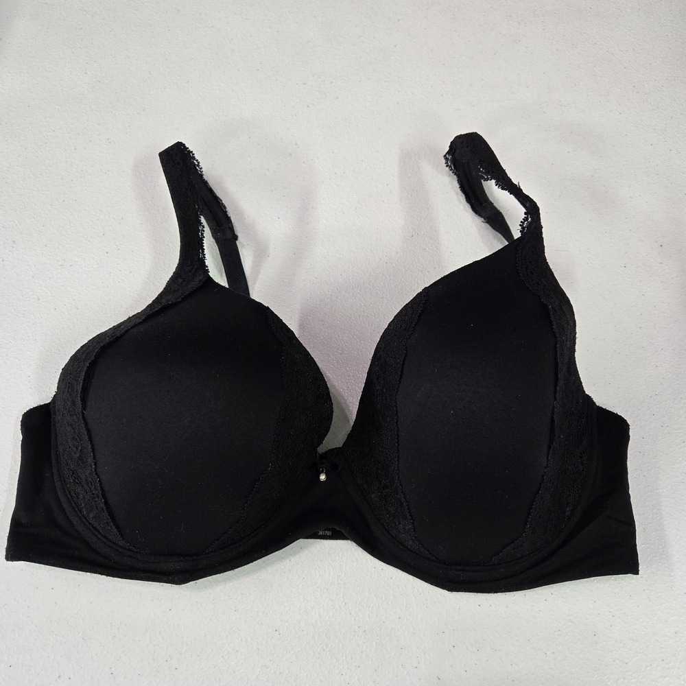 Soma Women Bra 32DD Black Embraceable Full Coverage Lace Trim T Shirt